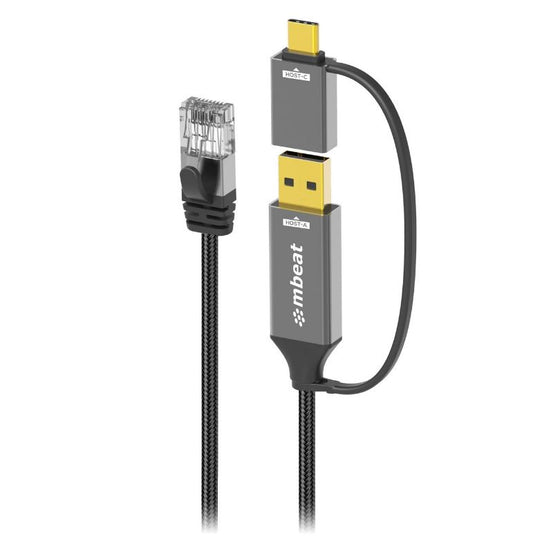 mbeat Tough Link 2m USB & USB-C to RJ45 Ethernet Cable - Space Grey image 0