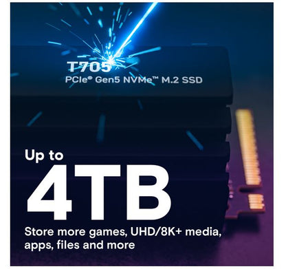 Crucial T705 4TB Gen5 NVMe SSD Heatsink - 14100/12600 MB/s R/W 2400TBW 1500K IOP image 2