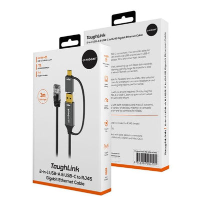 mbeat Tough Link 3m USB & USB-C to RJ45 Ethernet Cable - Space Grey image 3