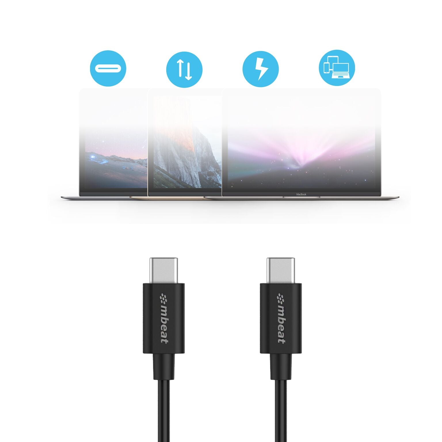 mbeat® Prime 2m USB-C to USB-C 2.0 Charge And Sync Cable High Quality/Fast Char image 3