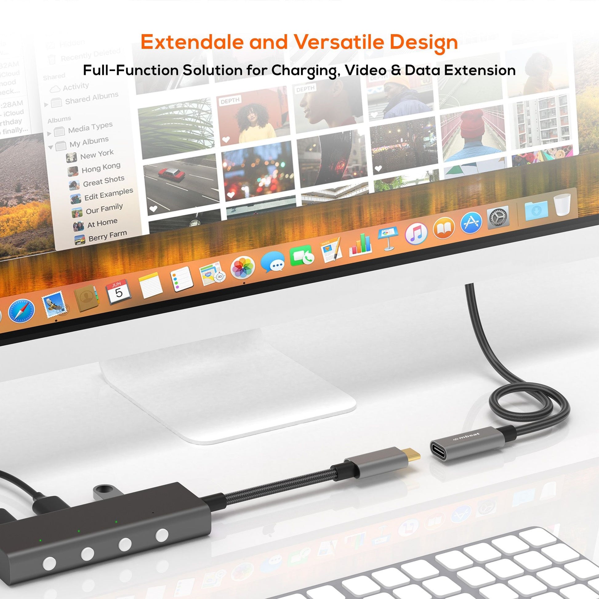 mbeat Tough Link 1m USB 3.2 Gen2 USB-C Extension Cable - Space Grey Video Resolu image 1