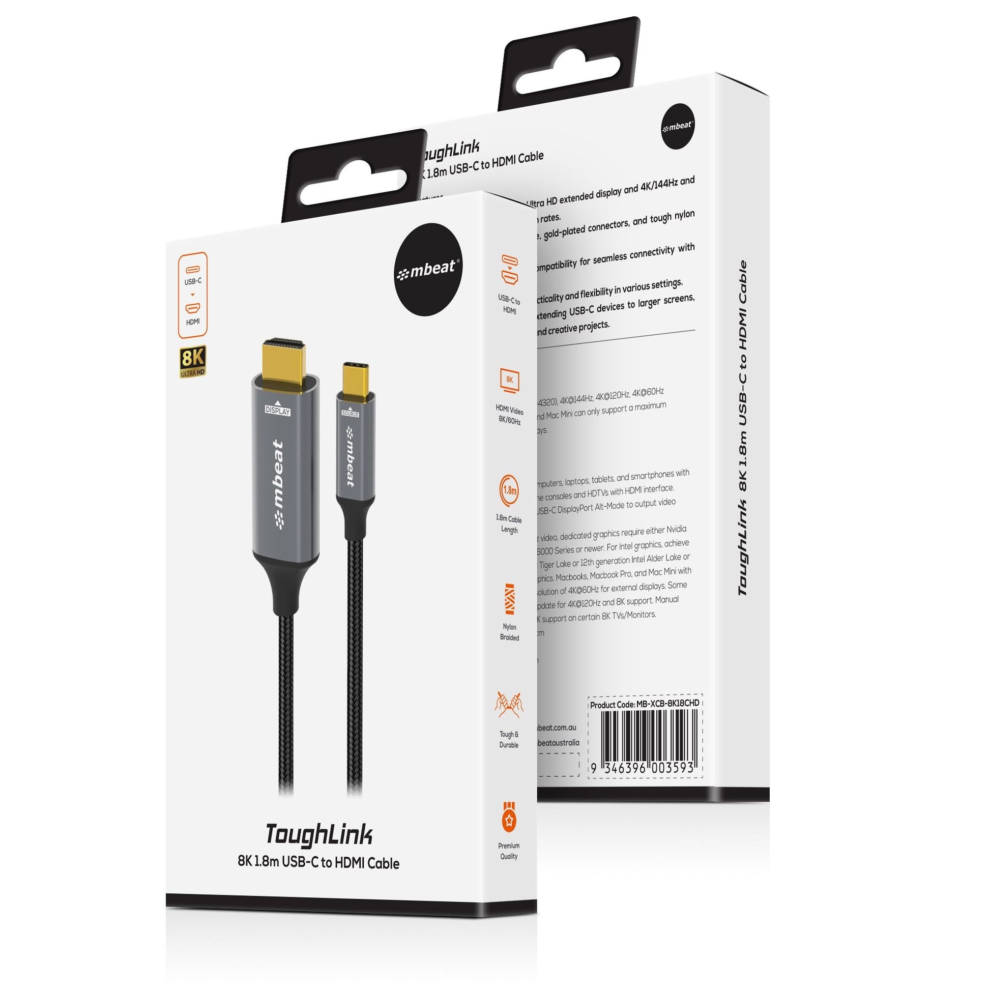 mbeat Tough Link 8K 1.8m USB-C to HDMI Cable  Host Interface: USB-C Output Inter image 3