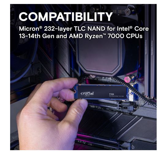 Crucial T705 1TB Gen5 NVMe SSD - 13600/10200 MB/s R/W 600TBW 1400K IOPs 1.5M hrs image 1