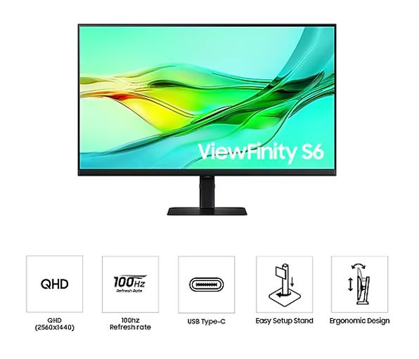Samsung 32' ViewFinity S60UD QHD 2560x1440 16:9 1000R 5ms IPS DP HDMI Headphone image 2
