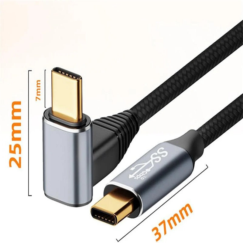 Pisen Braided USB-C to USB-C Right Angle Cable (1M) - Black,  100W Power, Suppor image 3