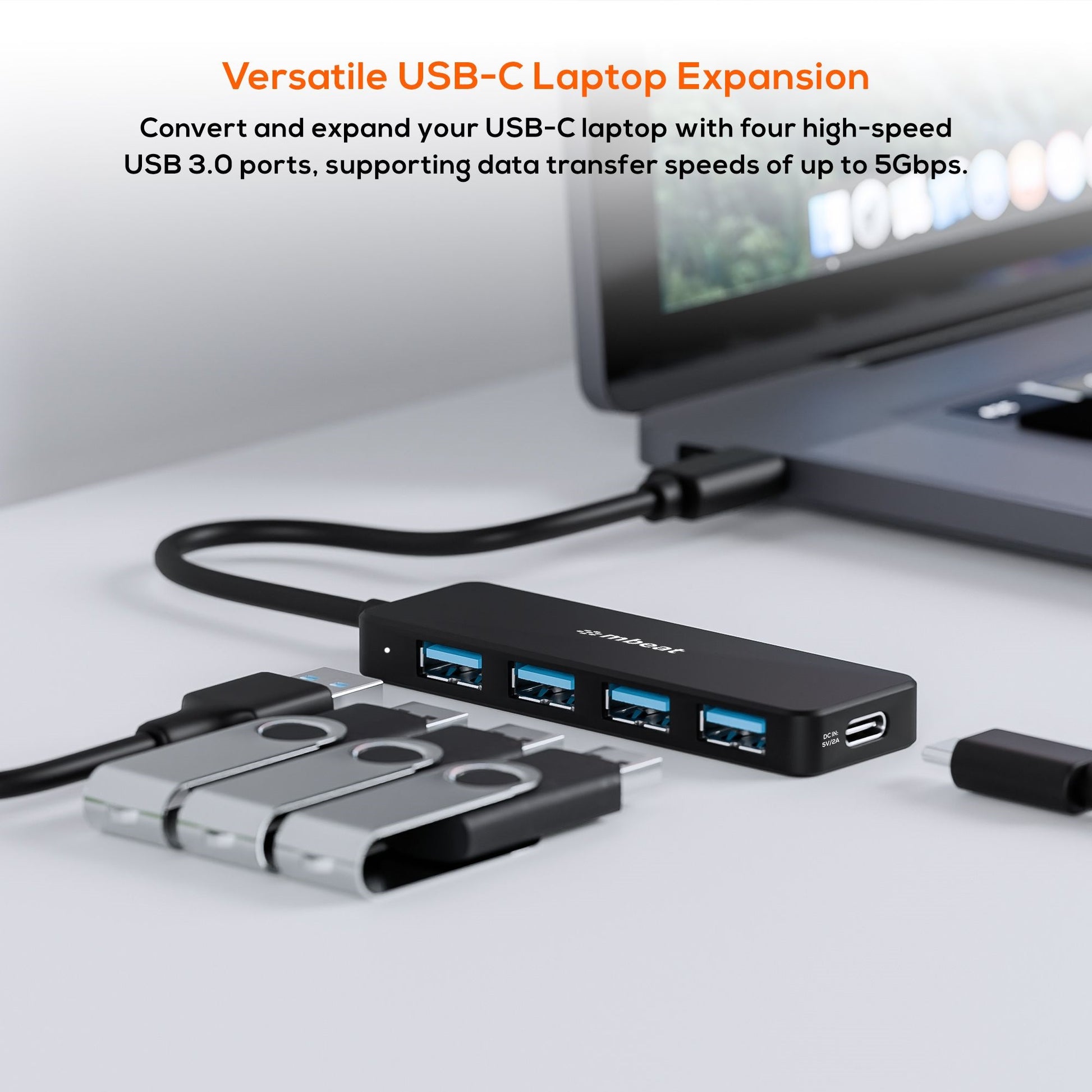 mbeat 4-Port USB-C Hub with USB-C DC Port  Compact and Portable Design  Flexible image 2