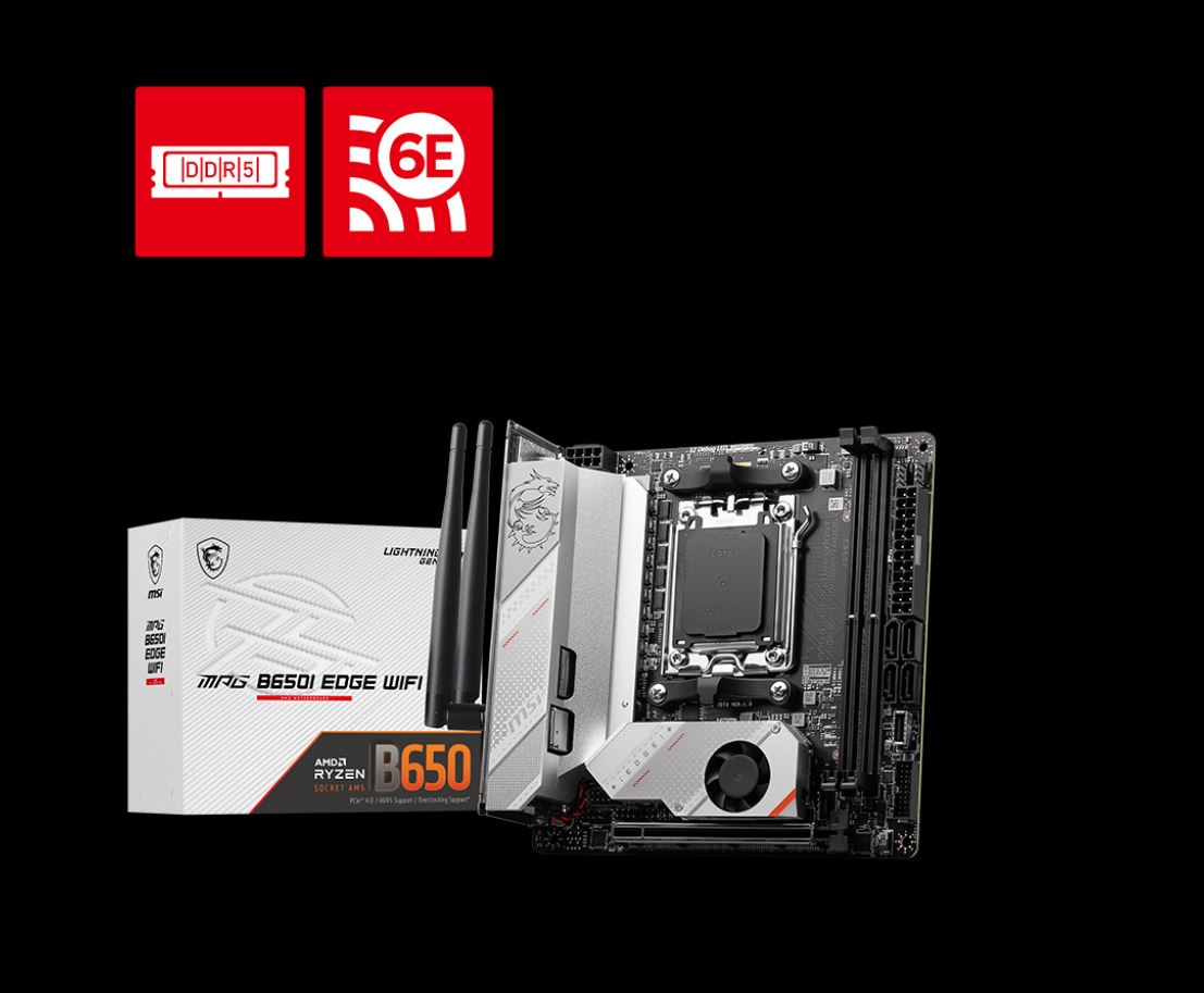 MSI MPG B650I EDGE WIFI AMD AM5 M-ITX Motherboard, 2x DDR5 ~64GB, 1x PCI-E x16, image 0