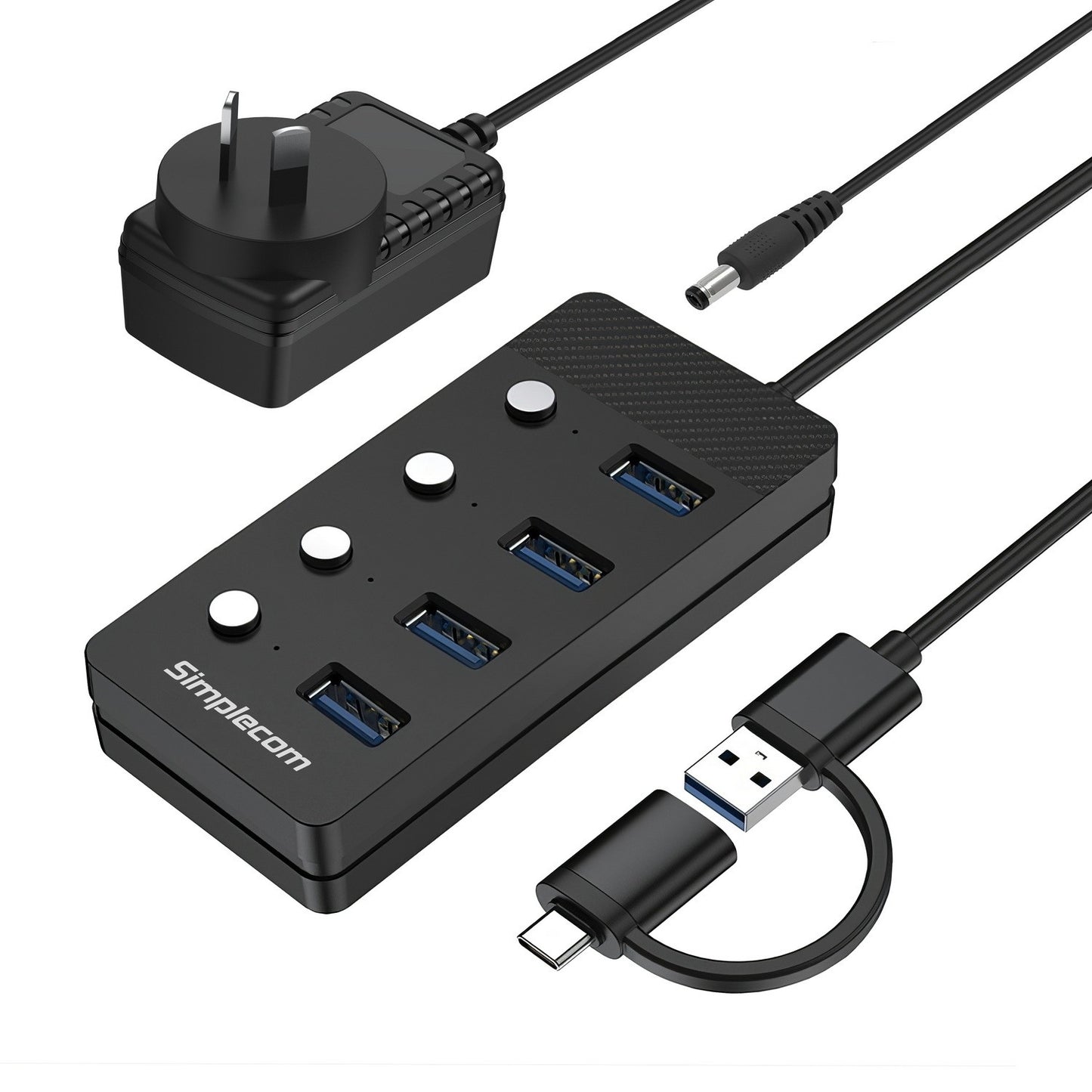 Simplecom CH345C SuperSpeed USB-A and USB-C to 4-Port USB 3.0 Hub 5Gbps Individu image 0