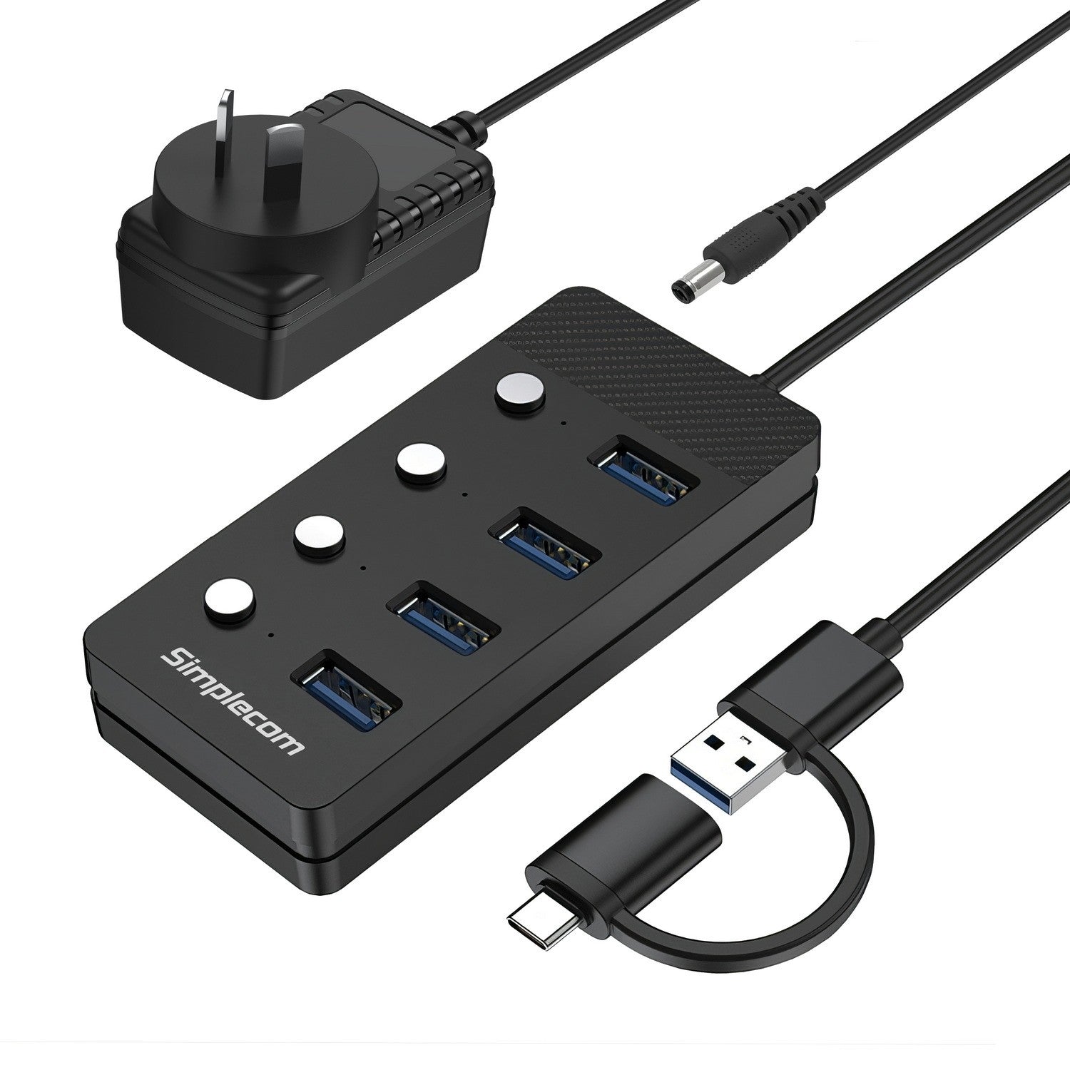 Simplecom CH345C SuperSpeed USB-A and USB-C to 4-Port USB 3.0 Hub 5Gbps Individu image 0