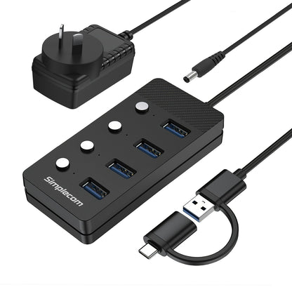 Simplecom CH345C SuperSpeed USB-A and USB-C to 4-Port USB 3.0 Hub 5Gbps Individu image 0