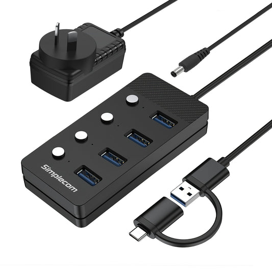 Simplecom CH345C SuperSpeed USB-A and USB-C to 4-Port USB 3.0 Hub 5Gbps Individu image 0