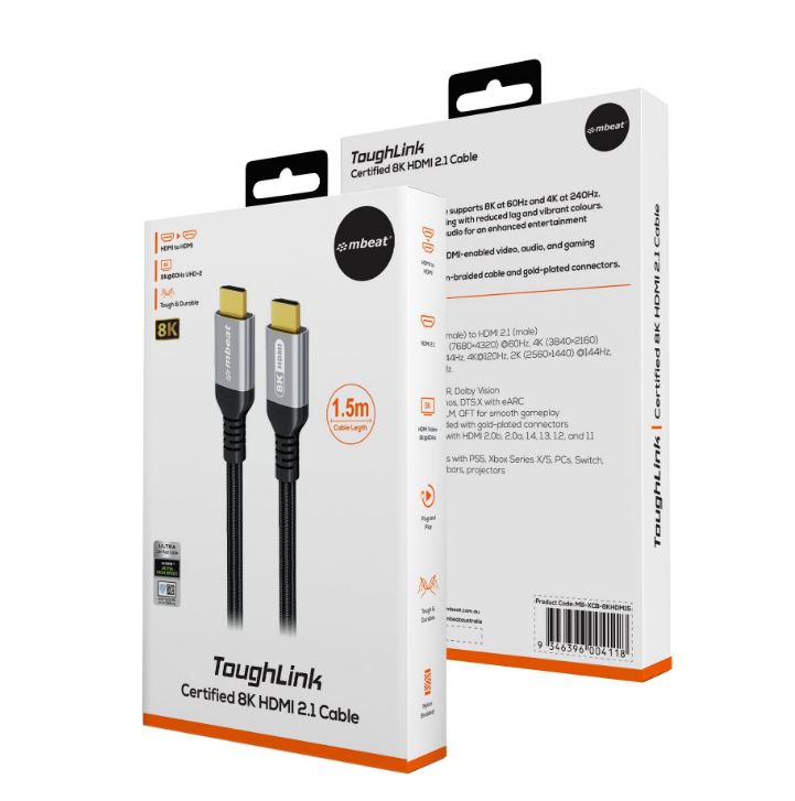 mbeat Tough Link 1.5m Certified 8K HDMI Cable - Space Grey  HDMI 2.1 (male) to H image 3