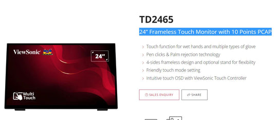 ViewSonic 24' TD2465 10 Points PCAP POS, Retail, Mining. Wet & Multi-Glove high- image 0