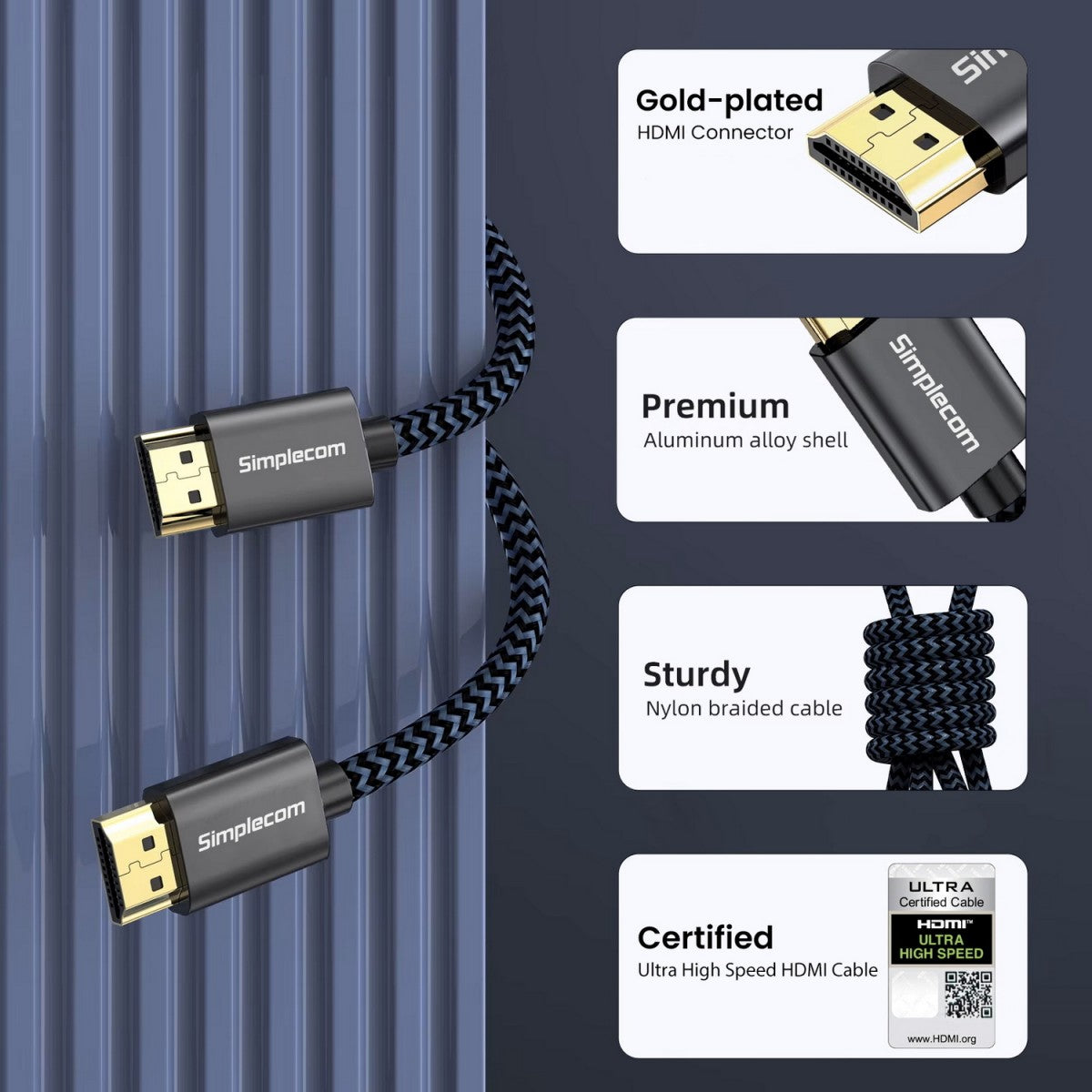 Simplecom SBT002 Ultra High Speed HDMI 2.1 Cable Nylon Braided 48Gbps 8K@60Hz image 3