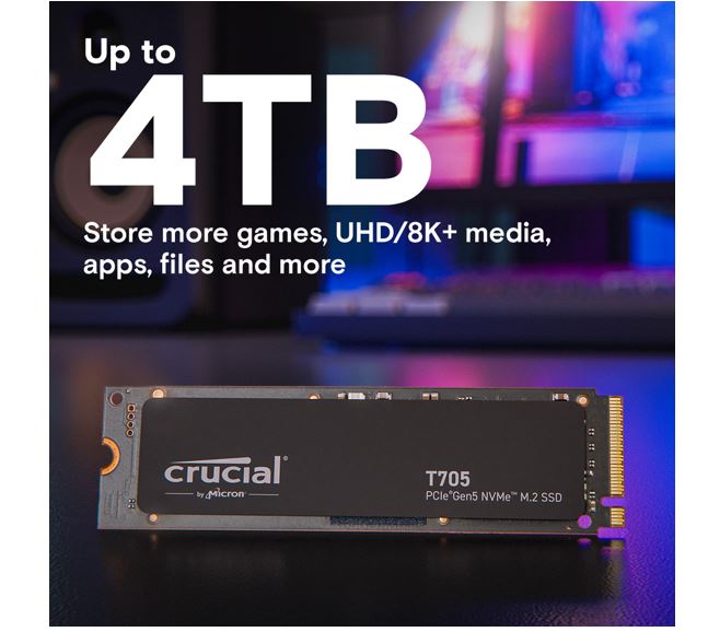 Crucial T705 2TB Gen5 NVMe SSD - 14500/12700 MB/s R/W 1200TBW 1550K IOPs 1.5M hr image 3