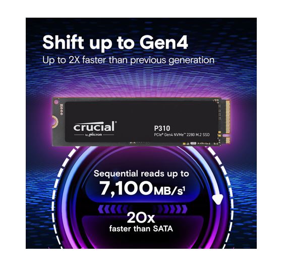 Crucial P310 4TB Gen4 2280 NVMe SSD 7100/6000 MB/s R/W 800TBW 1000K/1000K IOPS 1 image 1