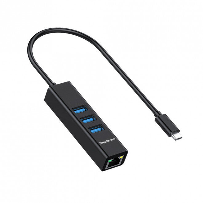 Simplecom CHN421 Black Aluminium USB-C to 3 Port USB HUB with Gigabit Ethernet A image 2
