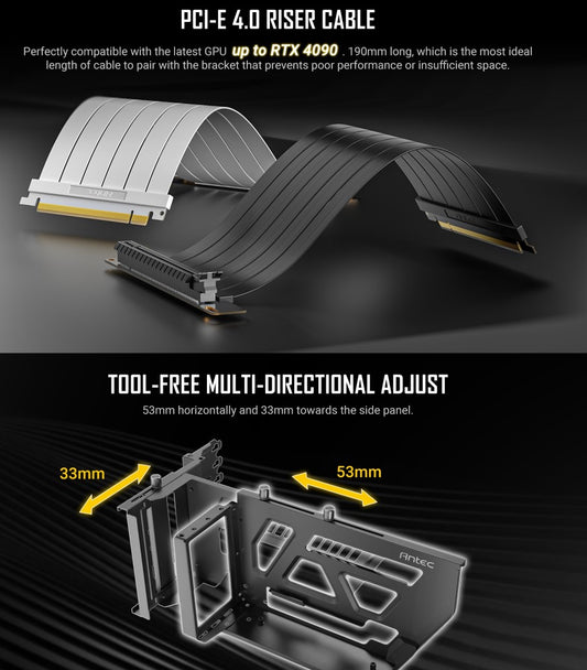Antec Adjustable Vertical GPU Bracket and PCI-E 4.0 Riser Cable Kit (190mm) Whit image 0