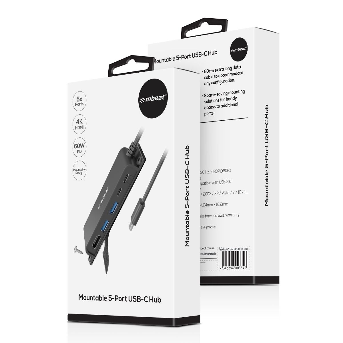 mbeat® Mountable 5-Port USB-C Hub - Supports 4K HDMI video out and 60W Power De image 3