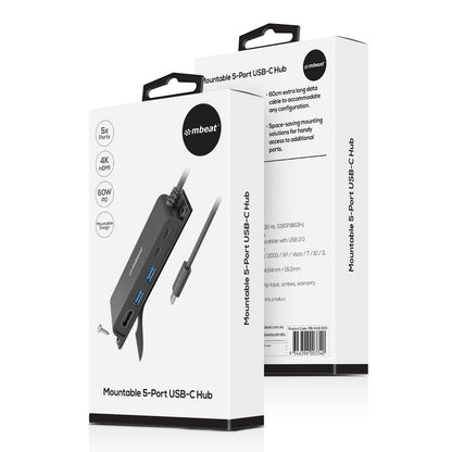 mbeat® Mountable 5-Port USB-C Hub - Supports 4K HDMI video out and 60W Power De image 3