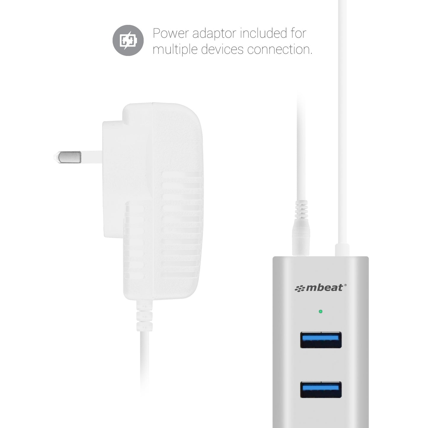 mbeat® 7-Port USB 3.0 Powered Hub - USB 2.0/1.1/Aluminium Slim Design Hub with image 1
