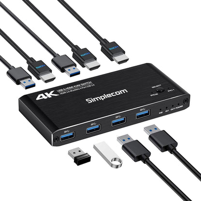 Simplecom KM420 2-Port HDMI KVM Switch HDMI 2.0 4K@60Hz 4-Port USB 3.0 Hub 5Gbps image 1
