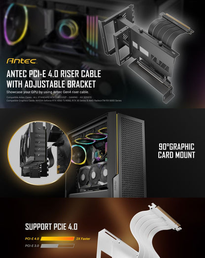 Antec Adjustable Vertical PCI Bracket and PCI-E 4.0 Cable Kit (200mm) White. Uni