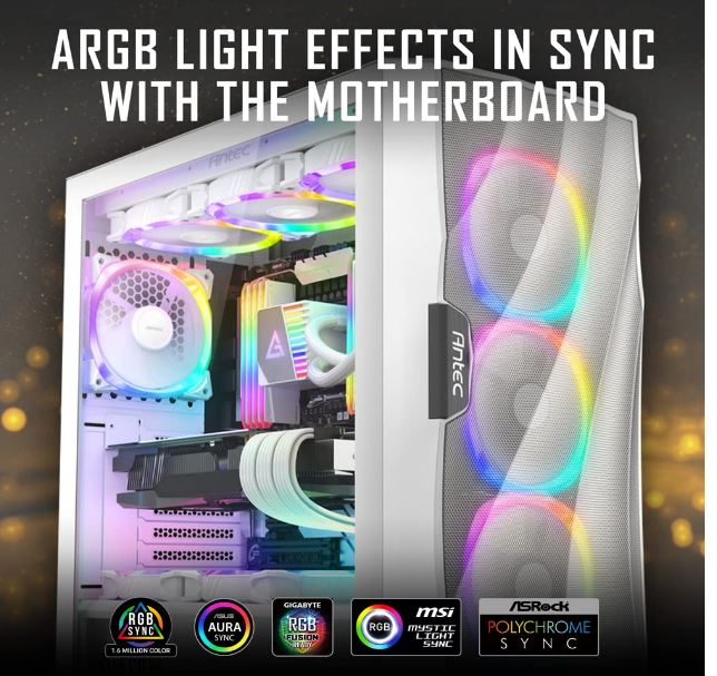 Antec Fusion 5x 120mm ARGB PWM HB white Fans + ARGB Controller, 57.93 CFM, AP 2.11, Noise Level 31.21. Woven Cable, PMW Daisy Chain design(LS)