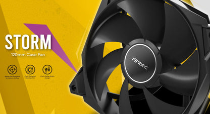 Antec Storm 120mm PWM FDB Fan 3 Pack, High Airflow 66.56 CFM, Air Pressure 2.7, Noise Level 25.8. Woven Cable, PMW Daisy Chain design, 3 Yrs Wty (LS
