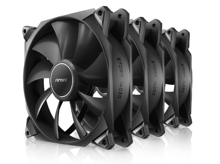 Antec Storm 140mm T3 PWM FDB 3 pack, High Airflow 112 CFM, Air Pressure 2.7, Noise Level 33.69 Woven Cable, PMW Daisy Chain design Fan, 3 Yrs Warranty