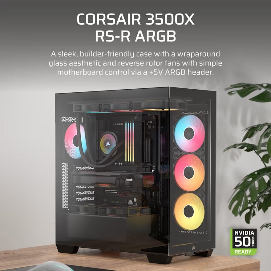 Corsair 3500X RS-R ARGB Mid-Tower PC Case - Black, E-ATX Support, Side 360mm Rad, Tempered Glass, USB-C, 2x SSD, 2x HDD, 425mm GPU, RS ARGB Fans