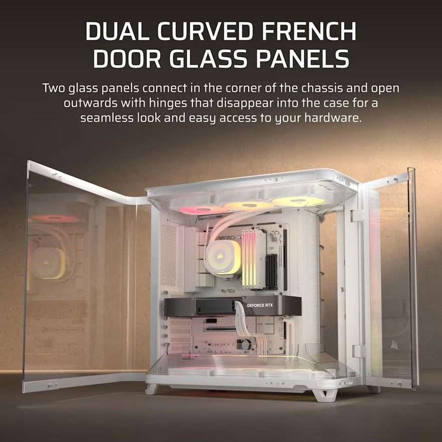 Corsair AIR 5400 RS-R ARGB Mid-Tower ATX Case - White, Triple-Chamber, 360mm Rad Support, Glass Panels, USB-C, ATX/E-ATX, 2x SSD, 1x HDD