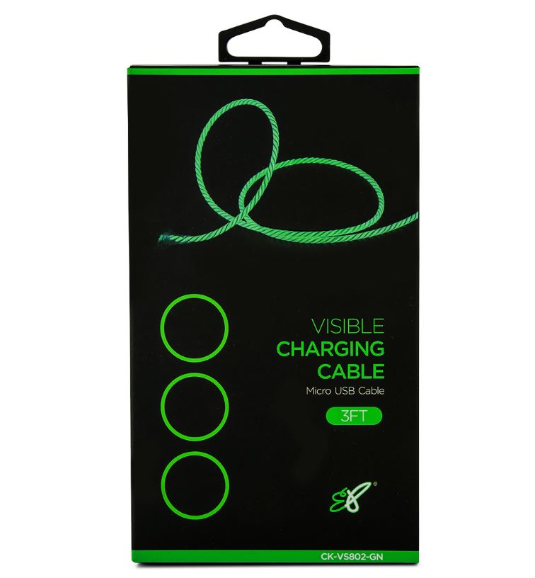 Astrotek 1m LED Light Up Visible Flowing Micro USB Charger Data Cable Green Char