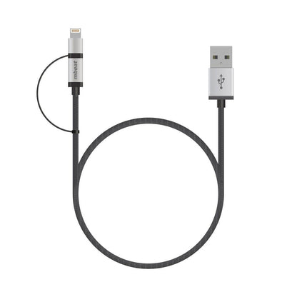 (LS) mbeat® 1m Lightning and Micro USB Data Cable - 2-in-1/Aluminmum Shell Crush-Proof/Nylon Braided/Silver/ Apple/Andriod Tablet Mobile Device