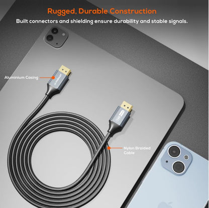 mbeat Tough Link 1.8m 16K DP to DP Cable - Space Grey 40Gbps 180cm × 2.2cm × 1