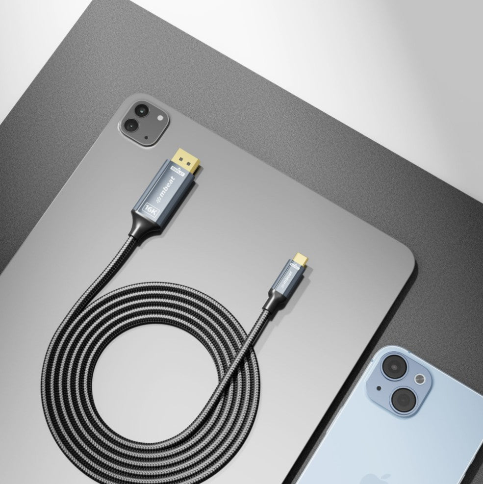 mbeat Tough Link 1.8m 16K USB-C to DP Cable - Space Grey 40Gbps USB-C (male) to