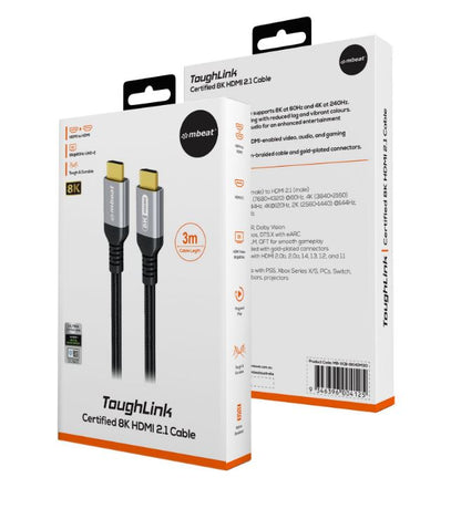 mbeat Tough Link 3m Certified 8K HDMI Cable - Space Grey HDMI 2.1 (male) to HDMI