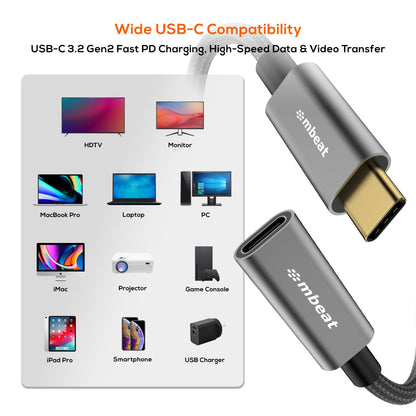 mbeat Tough Link 1m USB 3.2 Gen2 USB-C Extension Cable - Space Grey Video Resolu