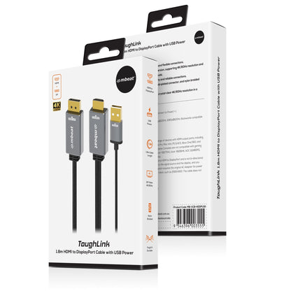 mbeat Tough Link 1.8m HDMI to DisplayPort Cable with USB Power  4K@60Hz (3840×2