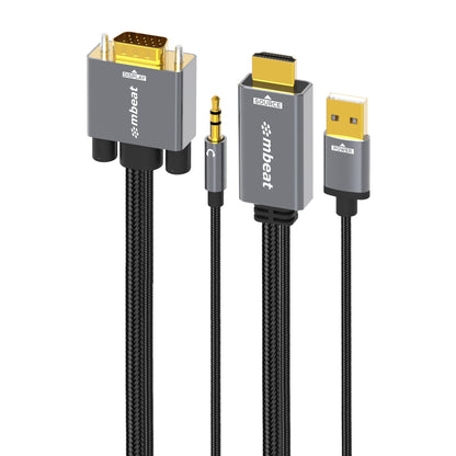 mbeat Tough Link 1.8m HDMI to VGA Cable with USB Power & 3.5mm Audio Up to 1080p