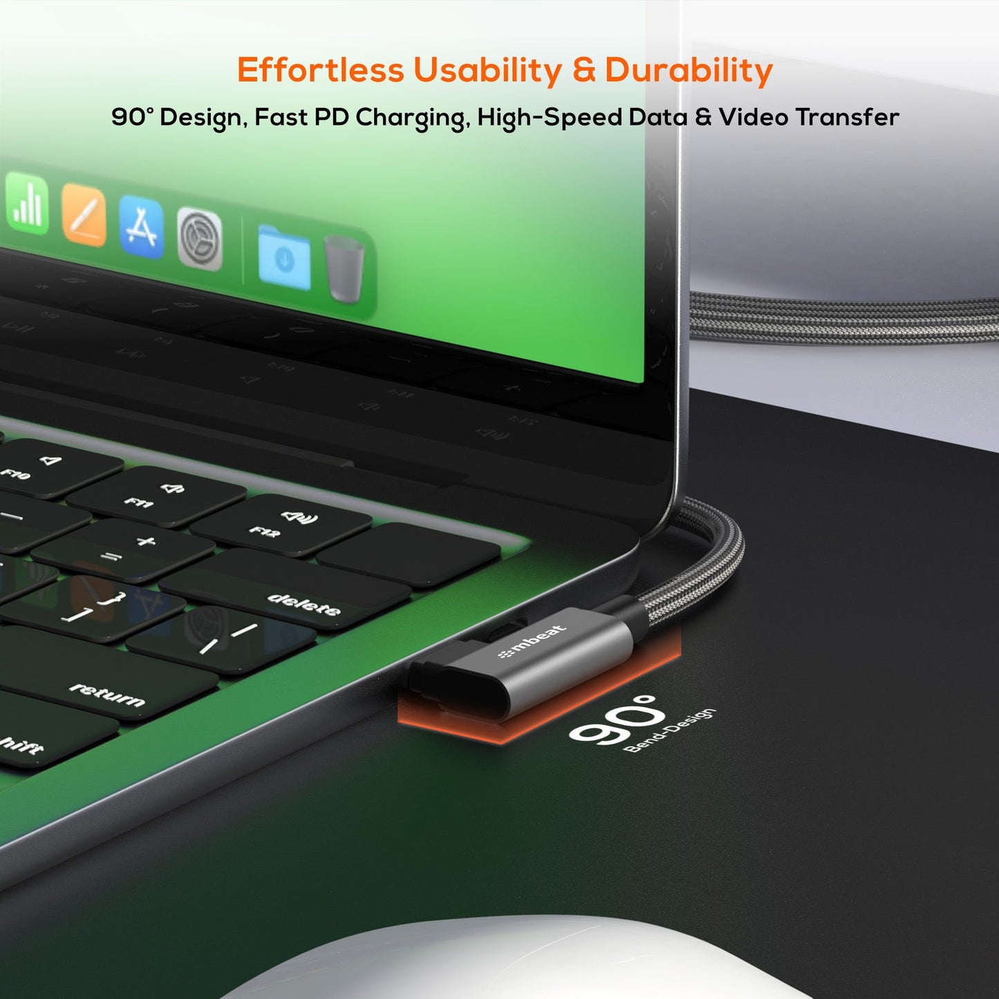 mbeat Tough Link 1.8m L-Shape USB 3.2 Gen2 USB-C Cable - Space Grey Data Transfe