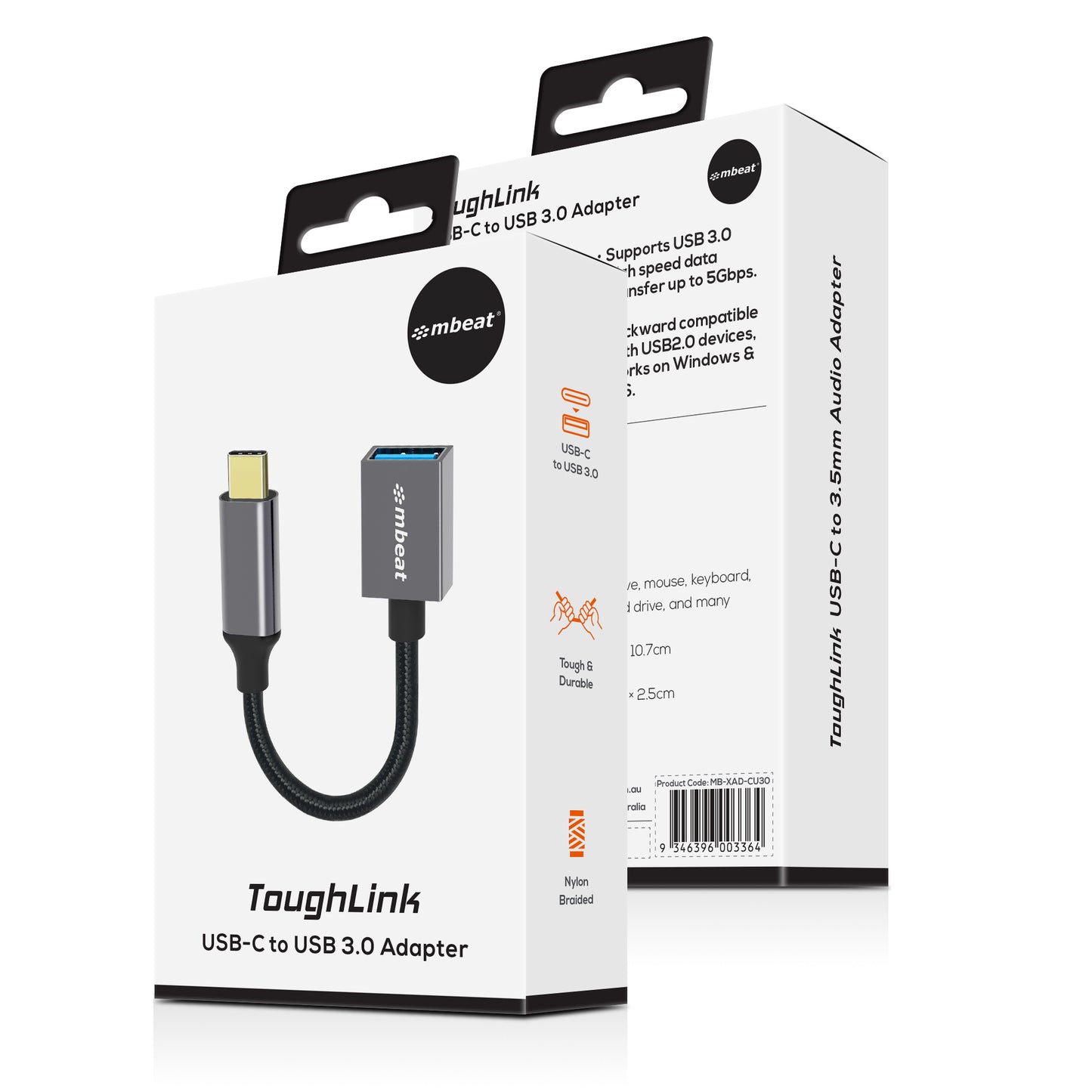 mbeat 'Tough Link' USB-C to USB 3.0 Adapter with Cable - Space Grey