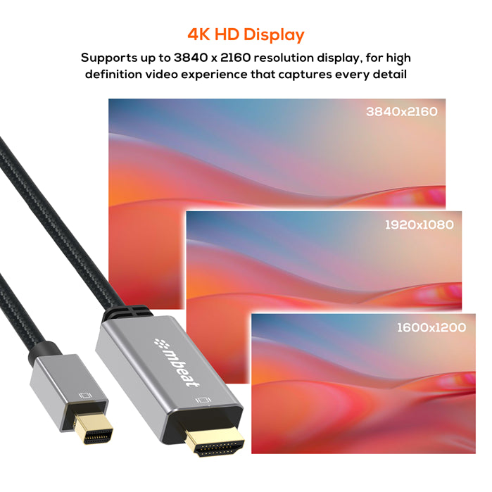 mbeat 'Tough Link' 1.8m Mini DisplayPort to HDMI Cable - Space Grey