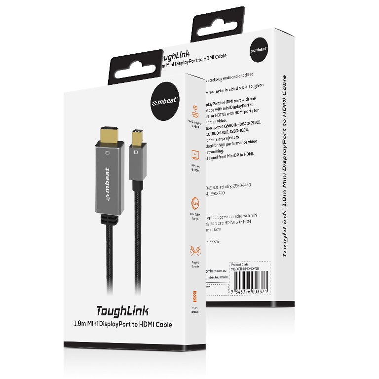mbeat 'Tough Link' 1.8m Mini DisplayPort to HDMI Cable - Space Grey