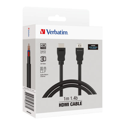Verbatim HDMI 1.4b Cable 1m - Support 4K FHD, 3D Compatible, Audio Return Channel (ARC) HIgh Performance Premium Cable. Black Colour