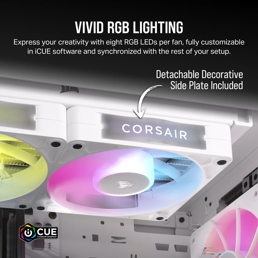 Corsair RX140 RGB White ICUE Link 140mm PWM Dual Fan Kit. 2x Fans, Connectors. 1 x ICUE Link Hub, 60mm Cable 90 Degress, Link Cab.