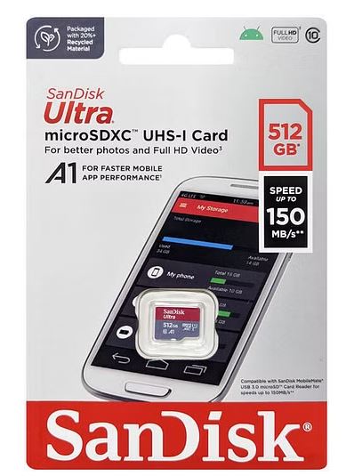 SanDisk 512GB Ultra MicroSDXC UHS-I Memory Card - 150MB/s -Capacity: 512GB - Com