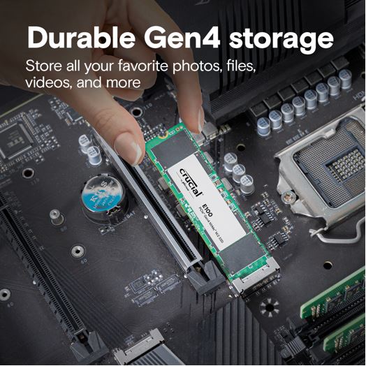 Crucial E100 2TB Gen4 NVMe SSD 5000/4500 MB/s R/W 100TBW 350K/460K IOPS 1M hrs MTTF M.2 2280 PCIe4 3yrs ~Crucial P3 Plus