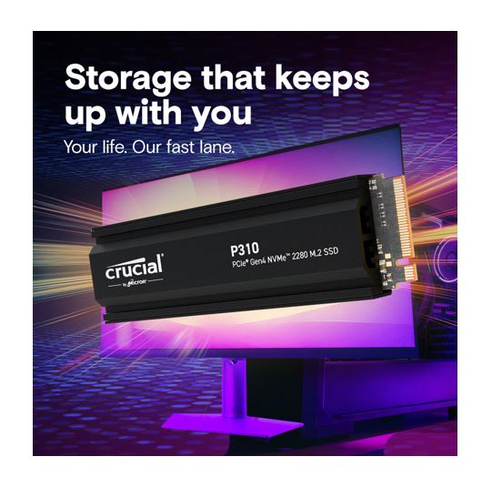 Crucial P310 4TB Gen4 2280 NVMe SSD Heatsink 7100/6000 MB/s R/W 800TBW 1000K/100