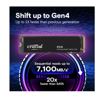 Crucial P310 4TB Gen4 2280 NVMe SSD 7100/6000 MB/s R/W 800TBW 1000K/1000K IOPS 1